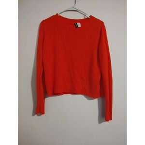 HM Divided Women's Orange Knit Sweater Crewneck Long Sleeve‎ Cropped Size Small